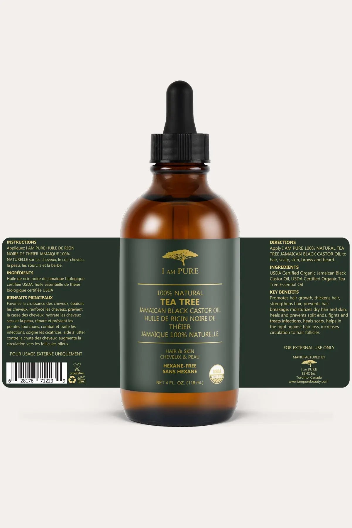 I AM PURE 100% NATURAL JAMAICAN BLACK CASTOR OIL - TEA TREE I AM PURE