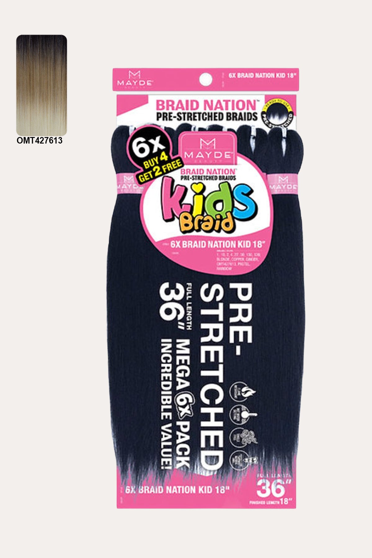 MAYDE 6X BRAID NATION PRE-STRETCHED KIDS BRAID 18" (FULL LENGTH 36")