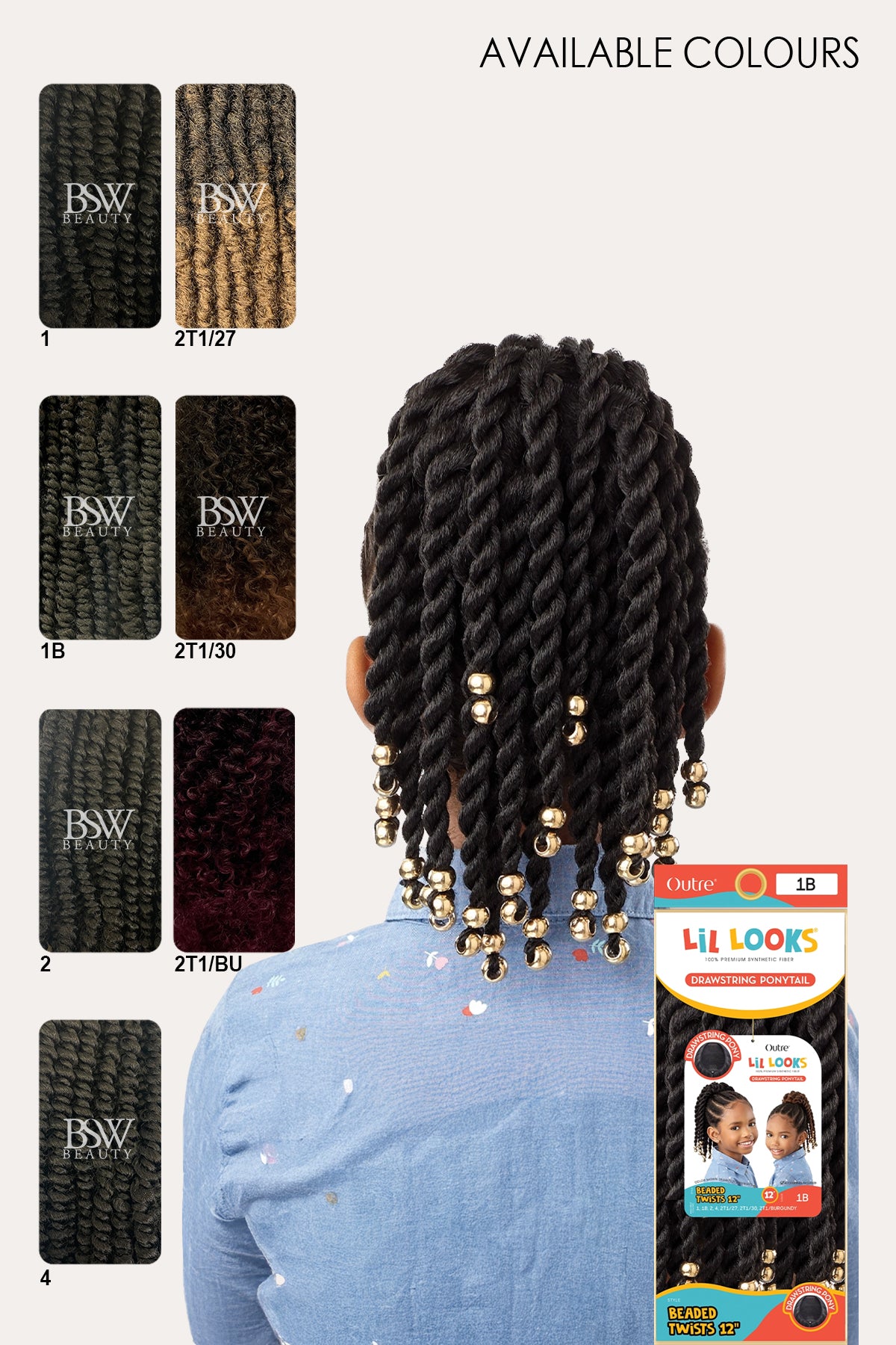 OUTRE LIL LOOKS DRAWSTRING PONY - BEADED TWIST 12" - BSW BEAUTY CANADA