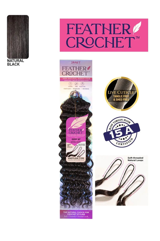 JANET 100% HUMAN HAIR FEATHER CROCHET BRAID - DEEP 18" JANET COLLECTION