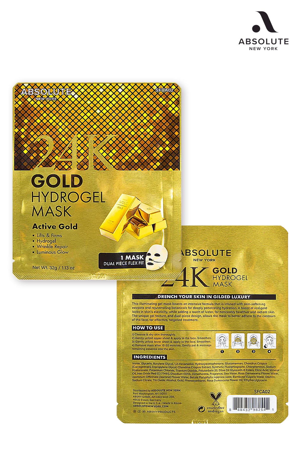 ABSOLUTE NEW YORK 24K GOLD HYDROGEL MASK - BSW BEAUTY CANADA