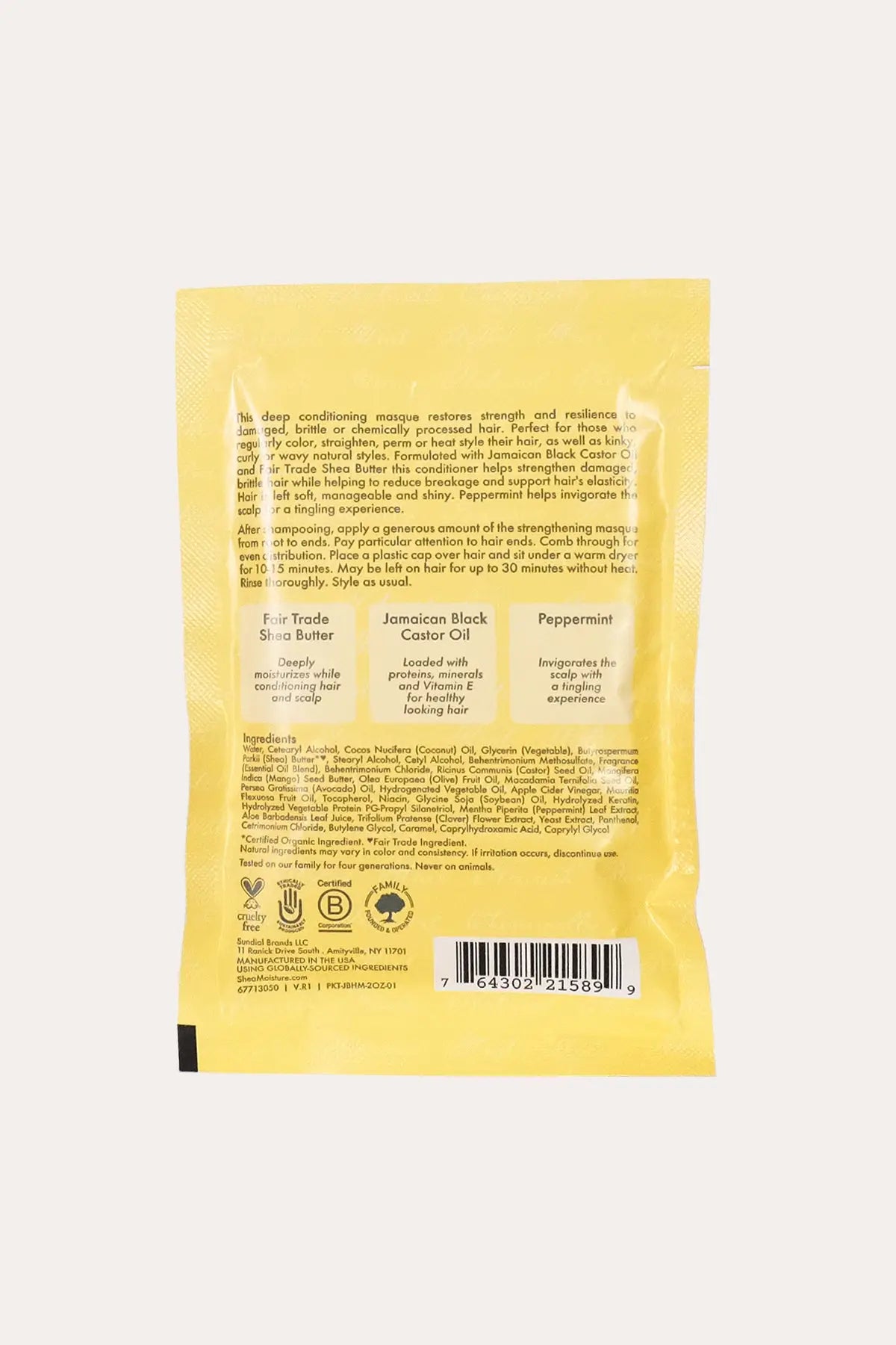 SHEA MOISTURE JAMAICAN BLACK CASTOR OIL STRENGTHEN & RESTORE TREATMENT MASQUE 2oz SHEA MOISTURE