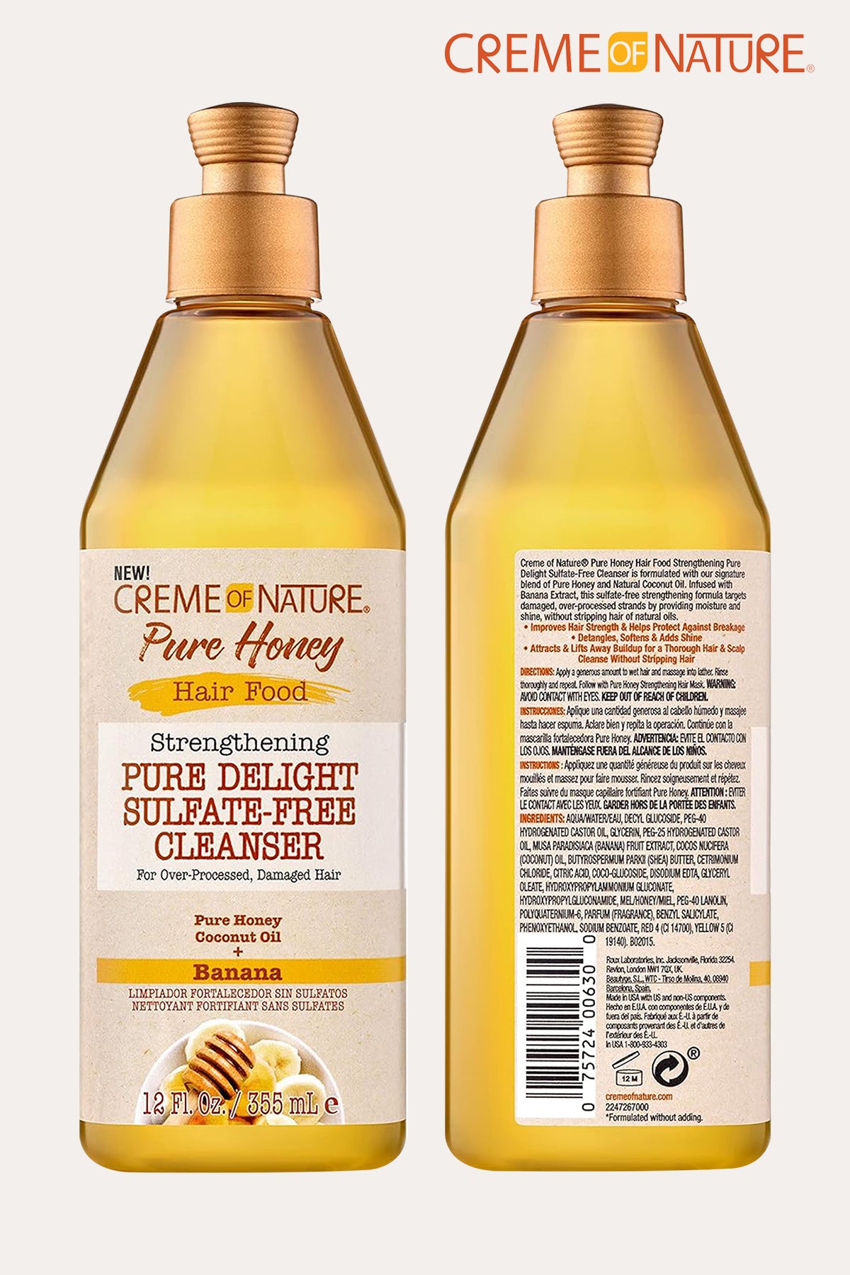 CREME OF NATURE PURE HONEY HAIR FOOD STRENGTHENING PURE DELIGHT SULFATE-FREE CLEANSER BANANA 12oz - BSW BEAUTY CANADA
