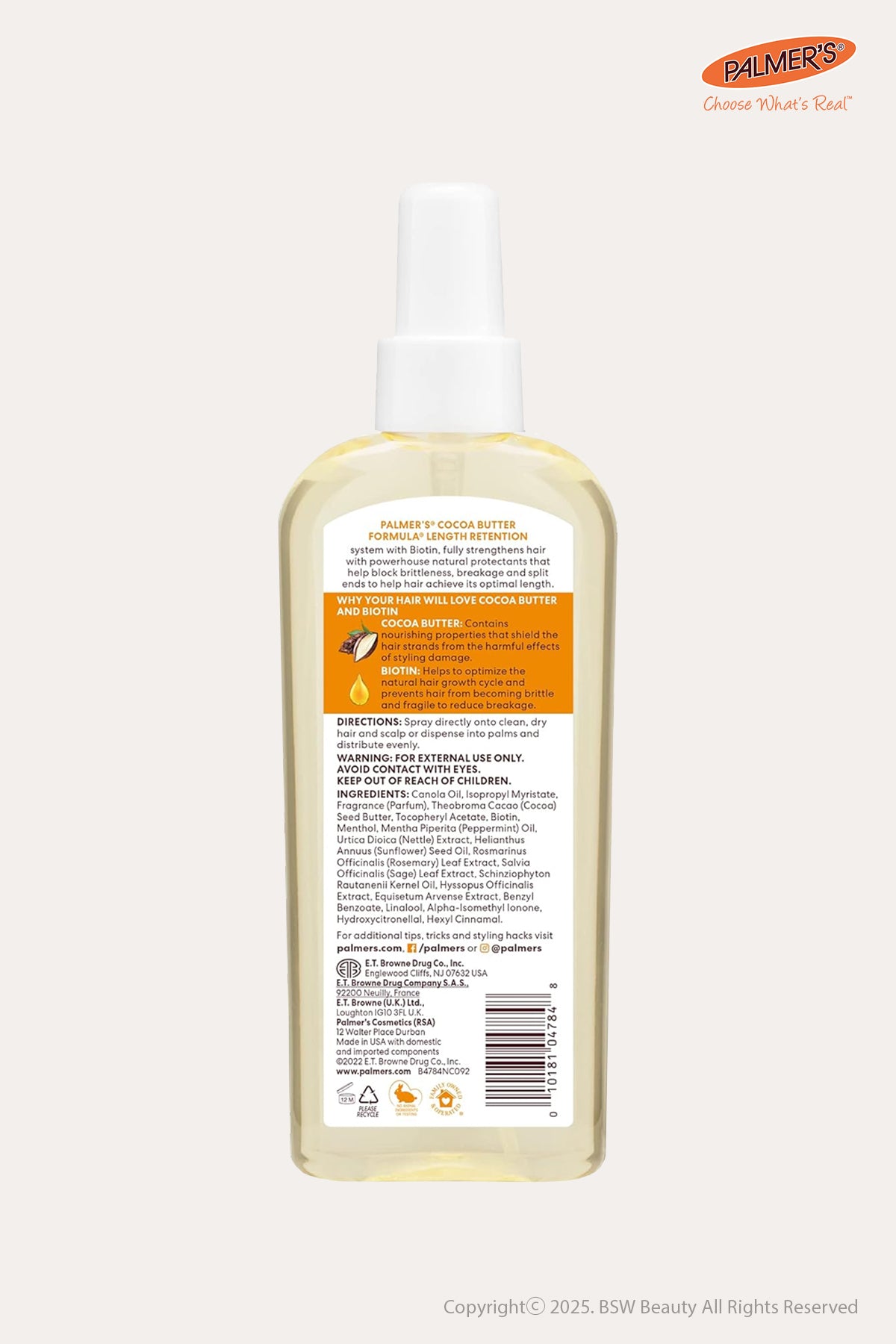 PALMER'S COCOA BUTTER FORMULA LENGTH RETENTION HAIR & SCALP OIL 5.1oz - BSW BEAUTY CANADA