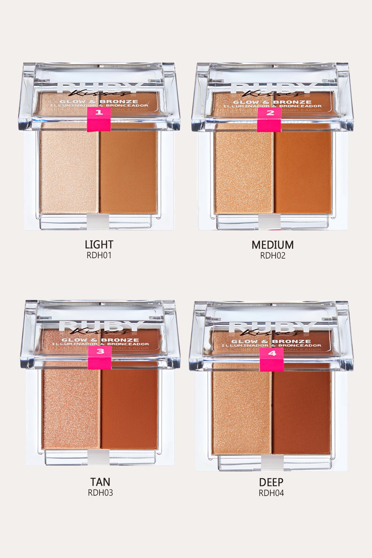 RUBY KISSES GLOW & BRONZE HIGHLIGHTER BRONZER 2IN1 PRESSED POWDER COMPACT - BSW BEAUTY CANADA