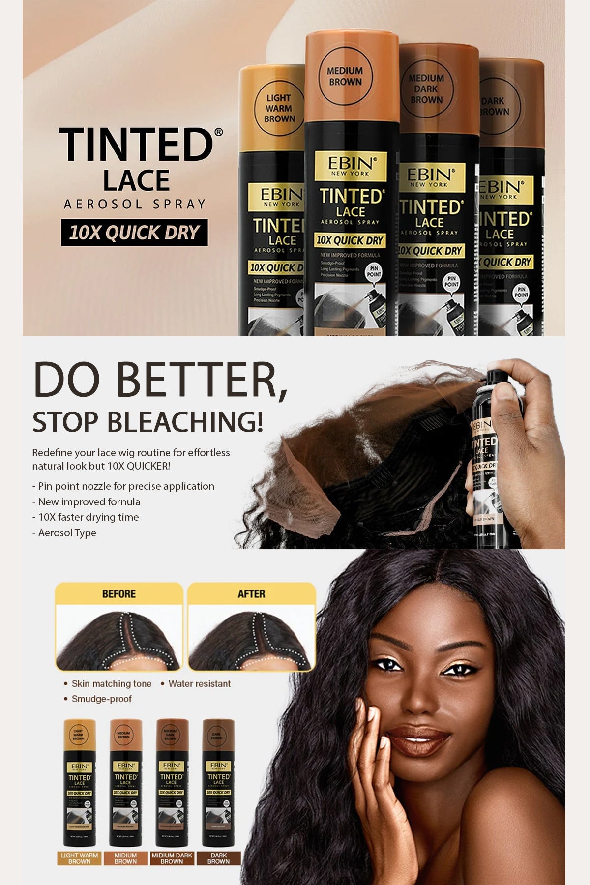 EBIN NEW YORK 10X QUICK DRY TINTED LACE SPRAY 3.38oz - BSW BEAUTY CANADA