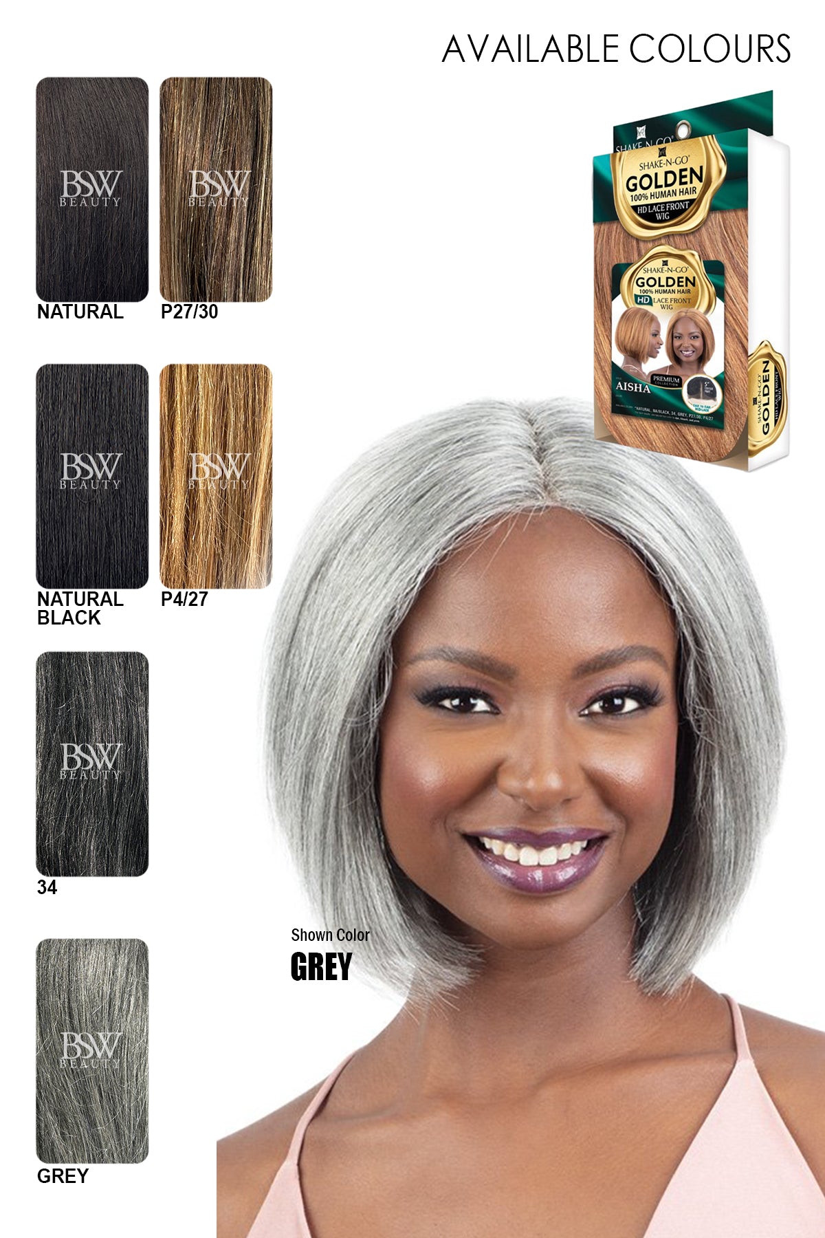 SHAKE N GO GOLDEN 100% HUMAN HAIR 5" DEEP PART LACE FRONT WIG - AISHA - BSW BEAUTY CANADA