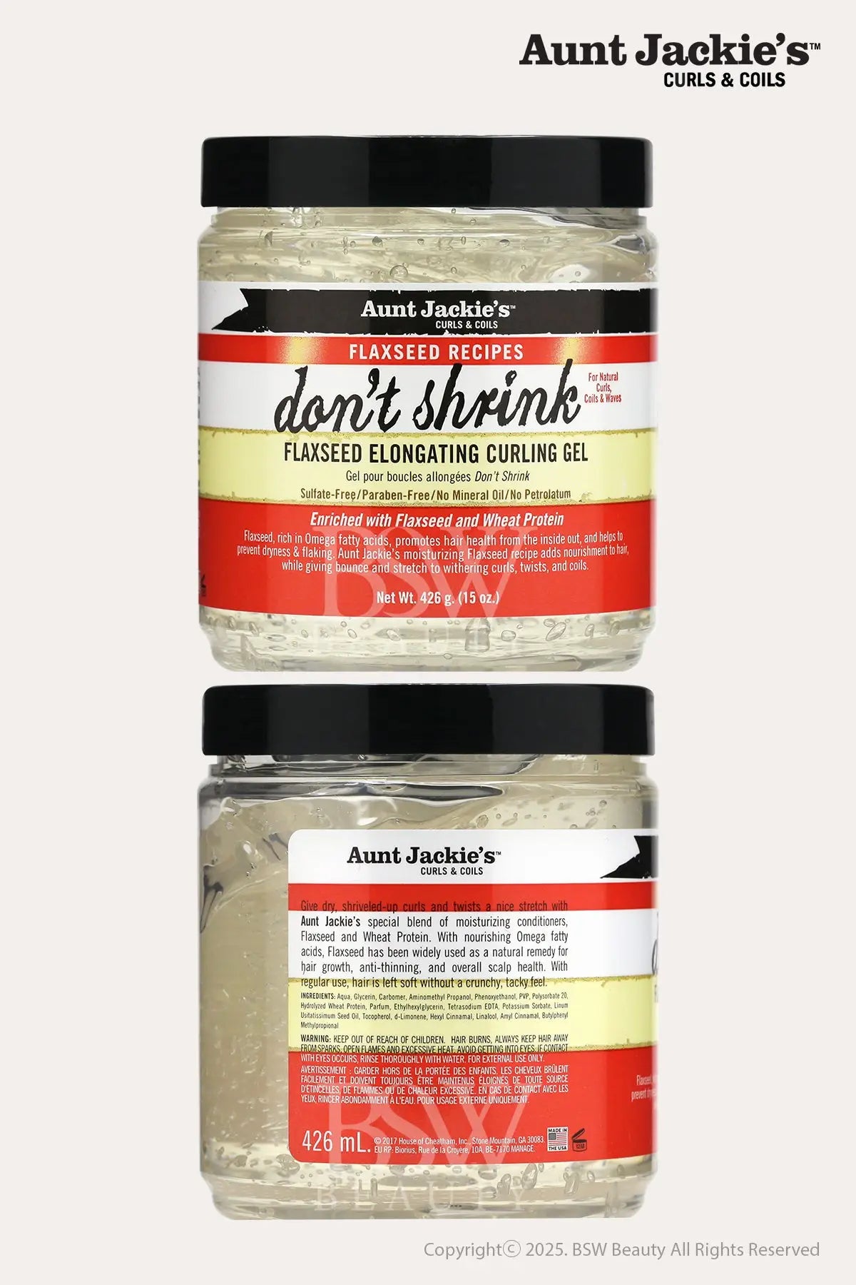 AUNT JACKIES DON'T SHRINK FLAXSEED ELONGATING CURLING GEL 15oz - BSW BEAUTY CANADA