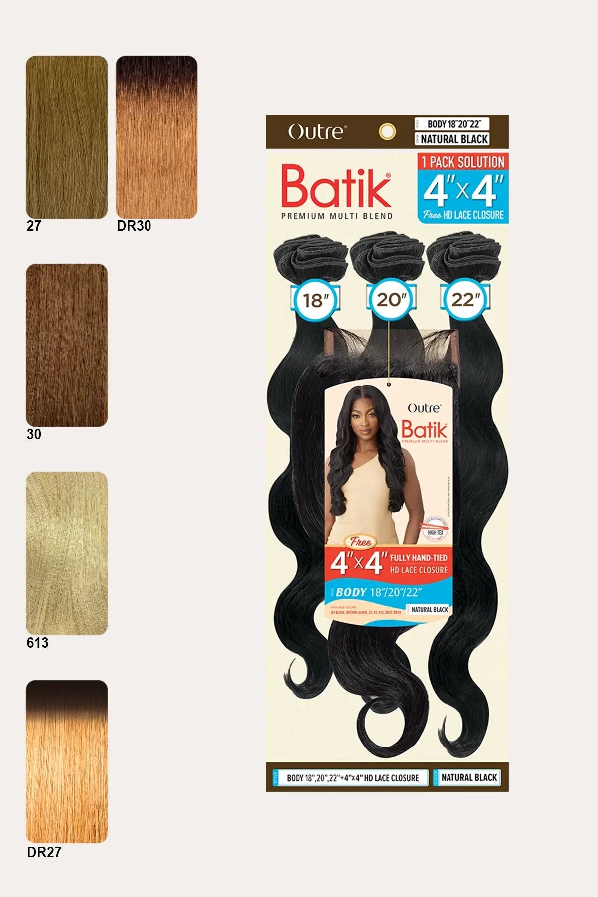 OUTRE BATIK PREMIUM MULTI BLEND WEAVE - BODY 18"20"22"+4x4 HD LACE CLOSURE OUTRE