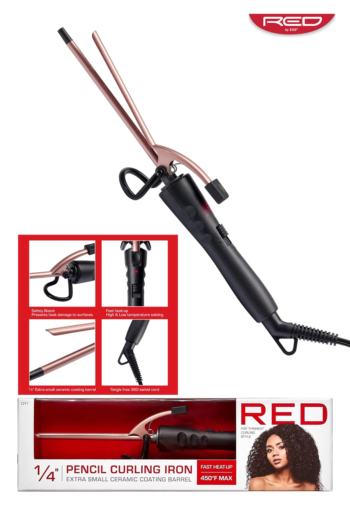 RED BY KISS 1/4" PENCIL CURLING IRON