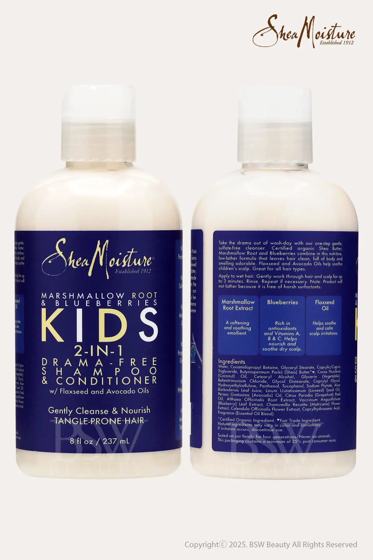 SHEA MOISTURE MARSHMALLOW ROOT & BLUEBERRIES KIDS 2-IN-1 DRAMA-FREE SHAMPOO & CONDITIONER 8oz - BSW BEAUTY CANADA