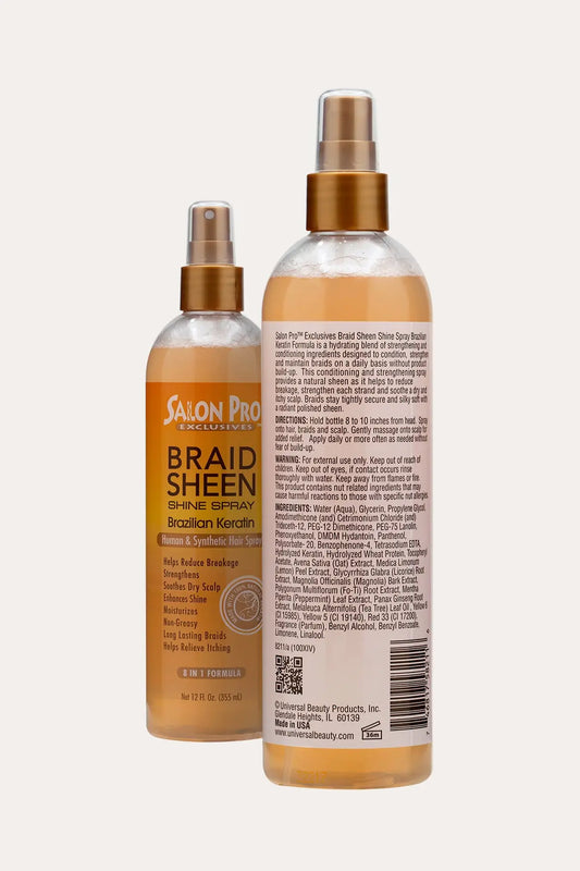SALONN PRO EXCLSIVES BRAID SHEEN SHINE SPRAY BRAZILIAN KERATIN 12oz - BSW BEAUTY CANADA