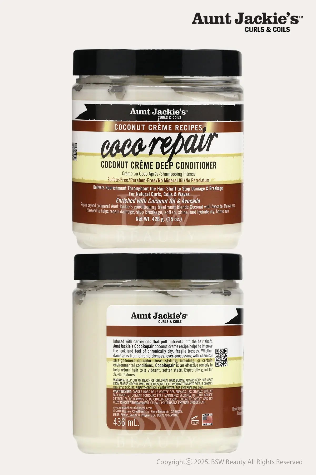 AUNT JACKIES COCONUT CREME COCO REPAIR COCONUT CREME DEEP CONDITIONER 15oz - BSW BEAUTY CANADA