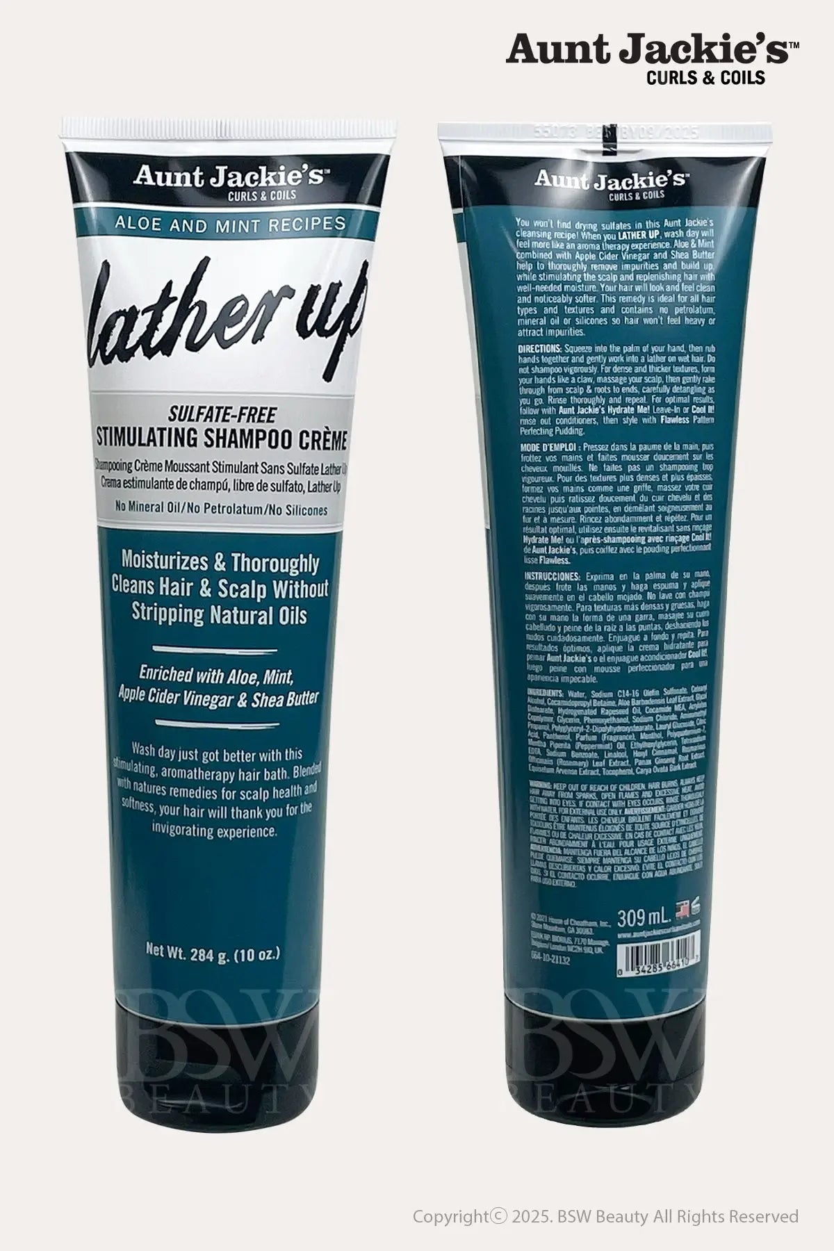 AUNT JACKIE'S ALOE AND MINT LATHER UP SULFATE-FREE STIMULATING SHAMPOO CREME 10oz - BSW BEAUTY CANADA