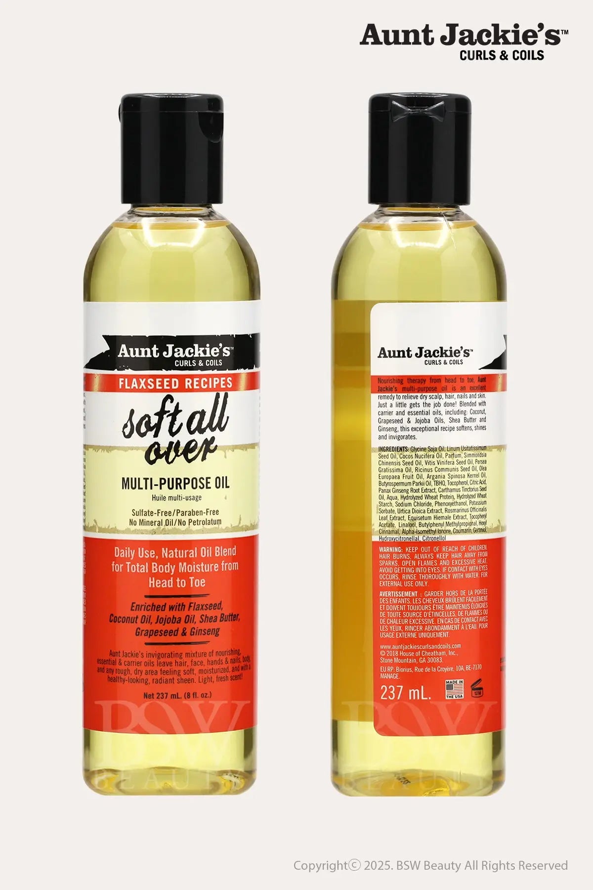 AUNT JACKIES SOFT ALL OVER MULTI-PURPOSE OIL 8oz - BSW BEAUTY CANADA