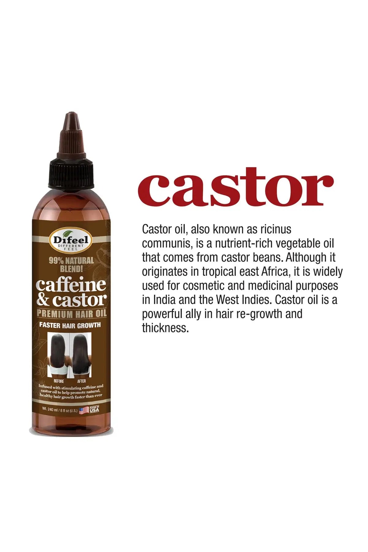DIFEEL NATURAL BLEND CAFFEINE & CASTOR PREMIUM HAIR OIL 8oz DIFEEL