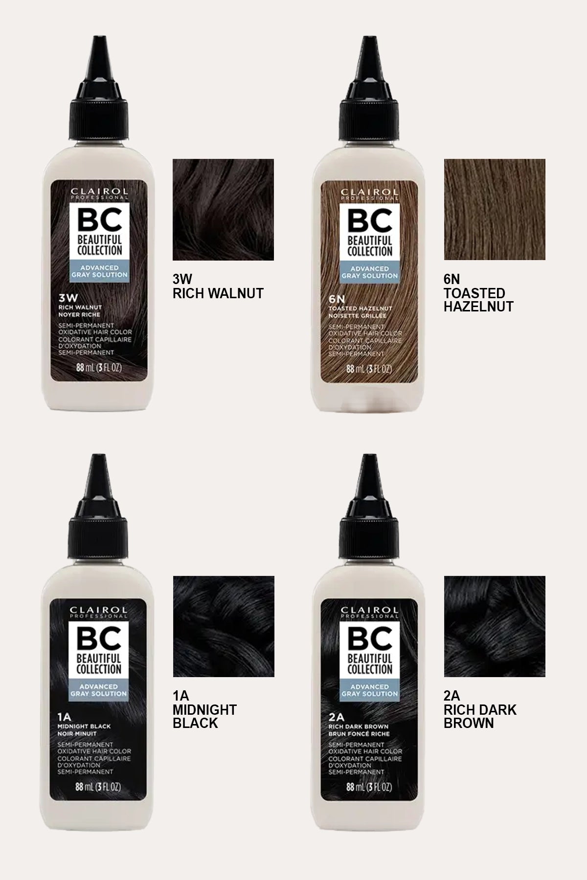 CLAIROL PROFESSIONAL BEAUTIFUL COLLECTION COLORATION SEMI-PERMANENTE POUR CHEVEUX GRIS - 8 COULEURS 88 ml