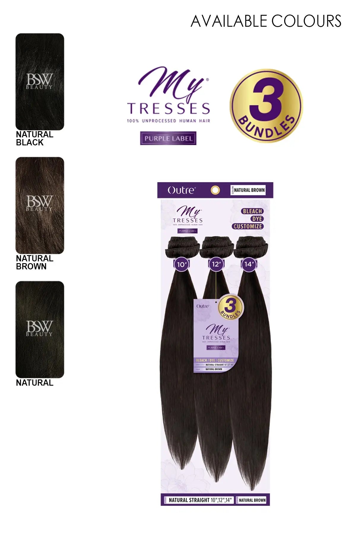 OUTRE MY TRESSES PURPLE LABEL 100% UNPROCESSED NATURAL STRAIGHT 3PCS - BSW BEAUTY CANADA