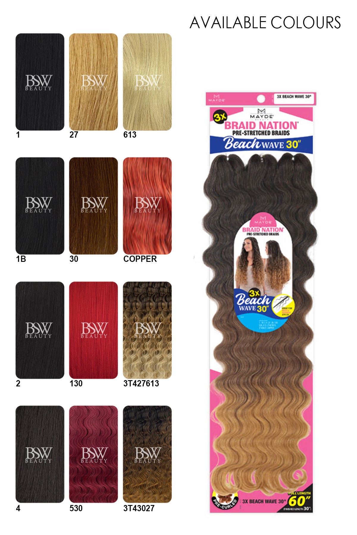 MAYDE 3X BRAID NATION - BEACH WAVE 30" - BSW BEAUTY CANADA