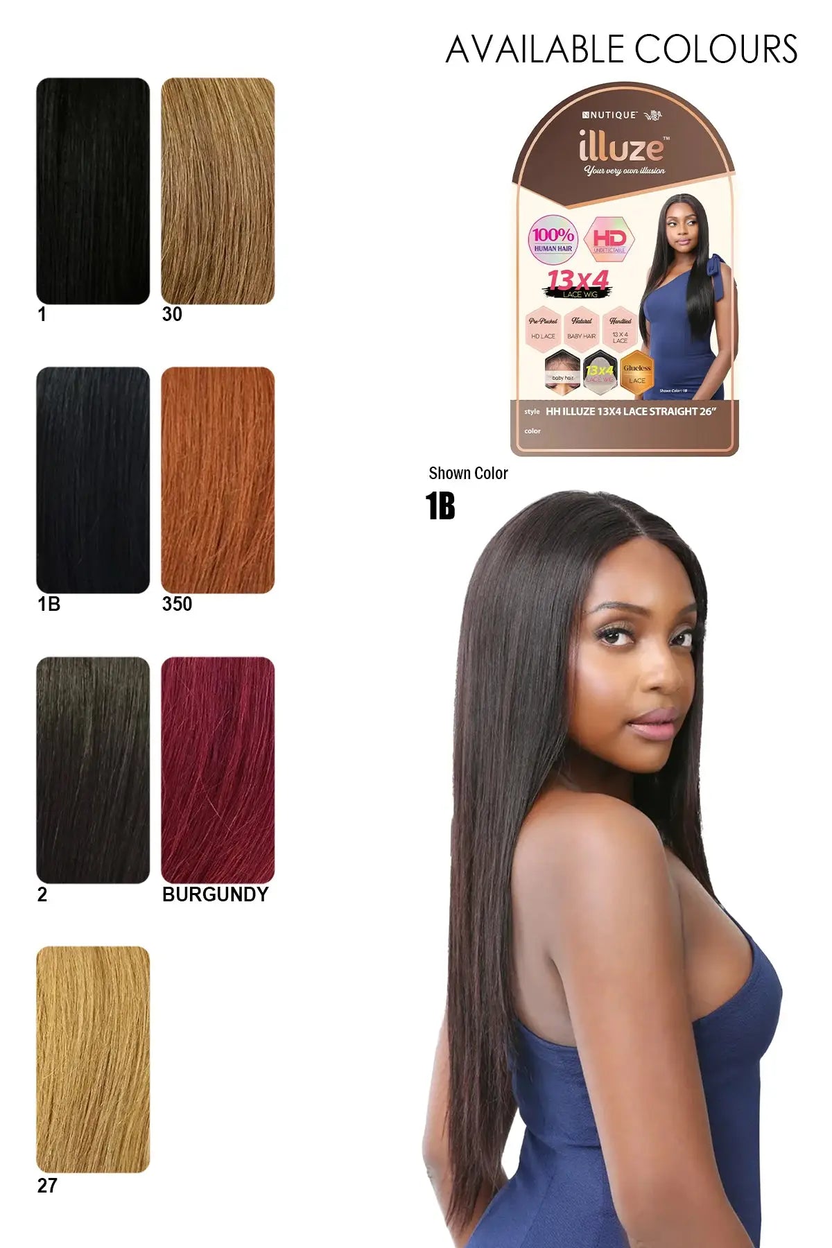 NUTIQUE HH ILLUZE 13X4 LACE WIG STRAIGHT 26" NUTIQUE