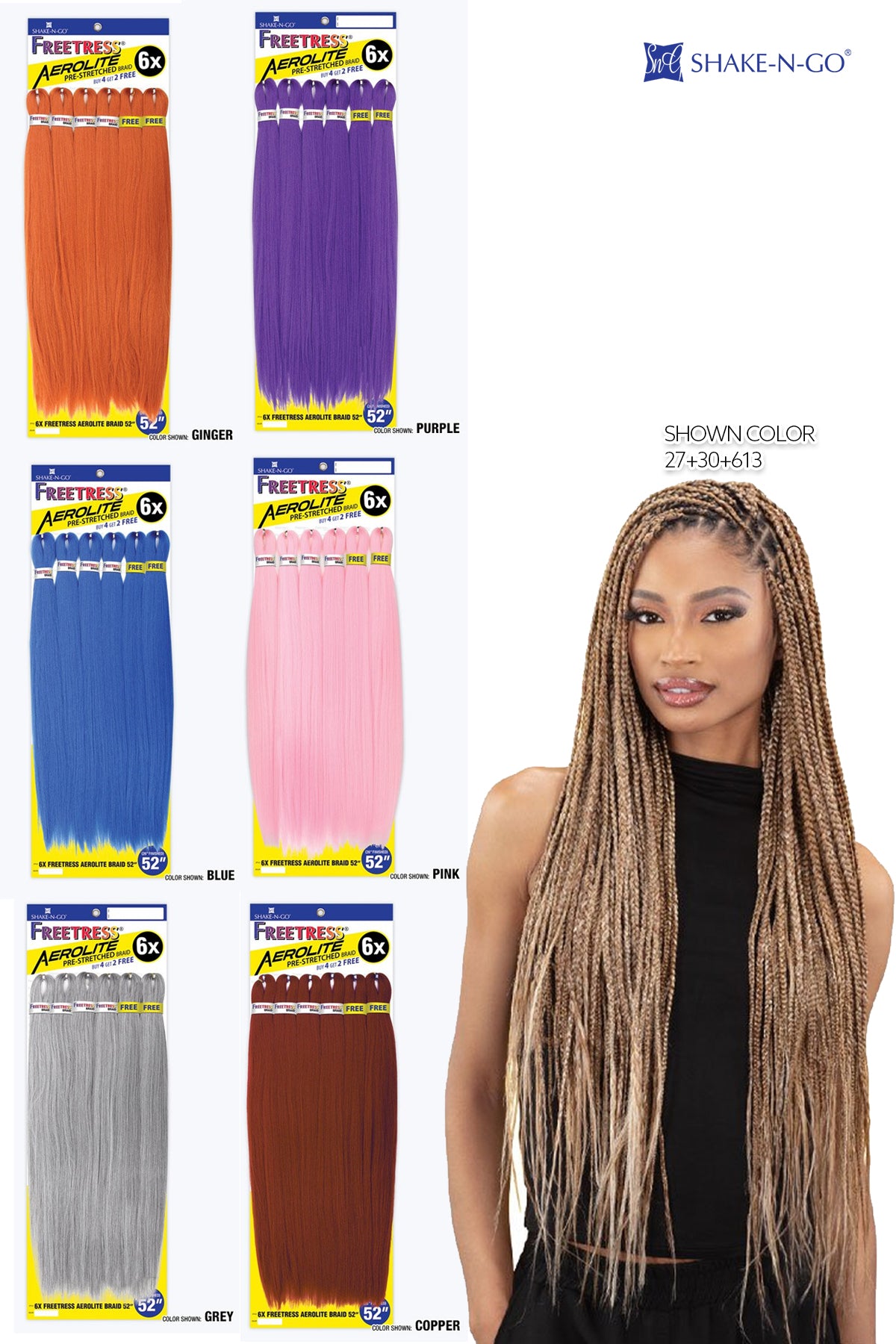 SHAKE N GO FREETRESS AEROLITE PRE-STRETCHED BRAID 6X 52" - BSW BEAUTY CANADA