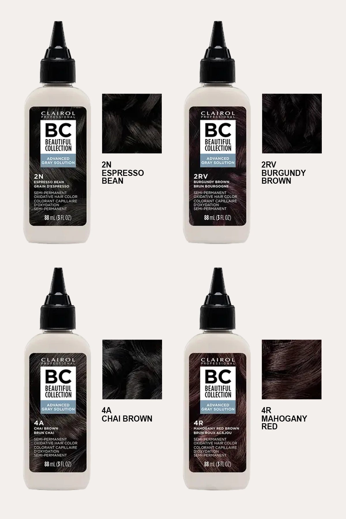 CLAIROL PROFESSIONAL BEAUTIFUL COLLECTION COLORATION SEMI-PERMANENTE POUR CHEVEUX GRIS - 8 COULEURS 88 ml