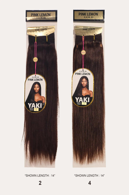 PINK LEMON GOLD 100% REMI HUMAN HAIR WEAVE - YAKI 16" PINK LEMON
