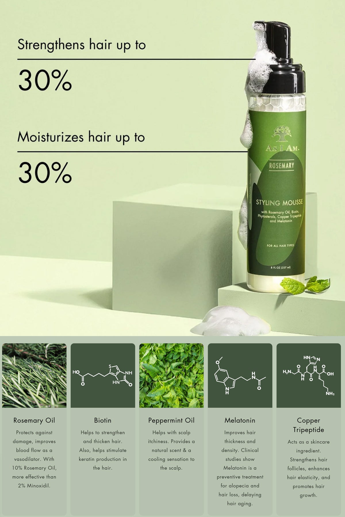 AS I AM ROSEMARY STYLING MOUSSE 8oz - BSW BEAUTY CANADA