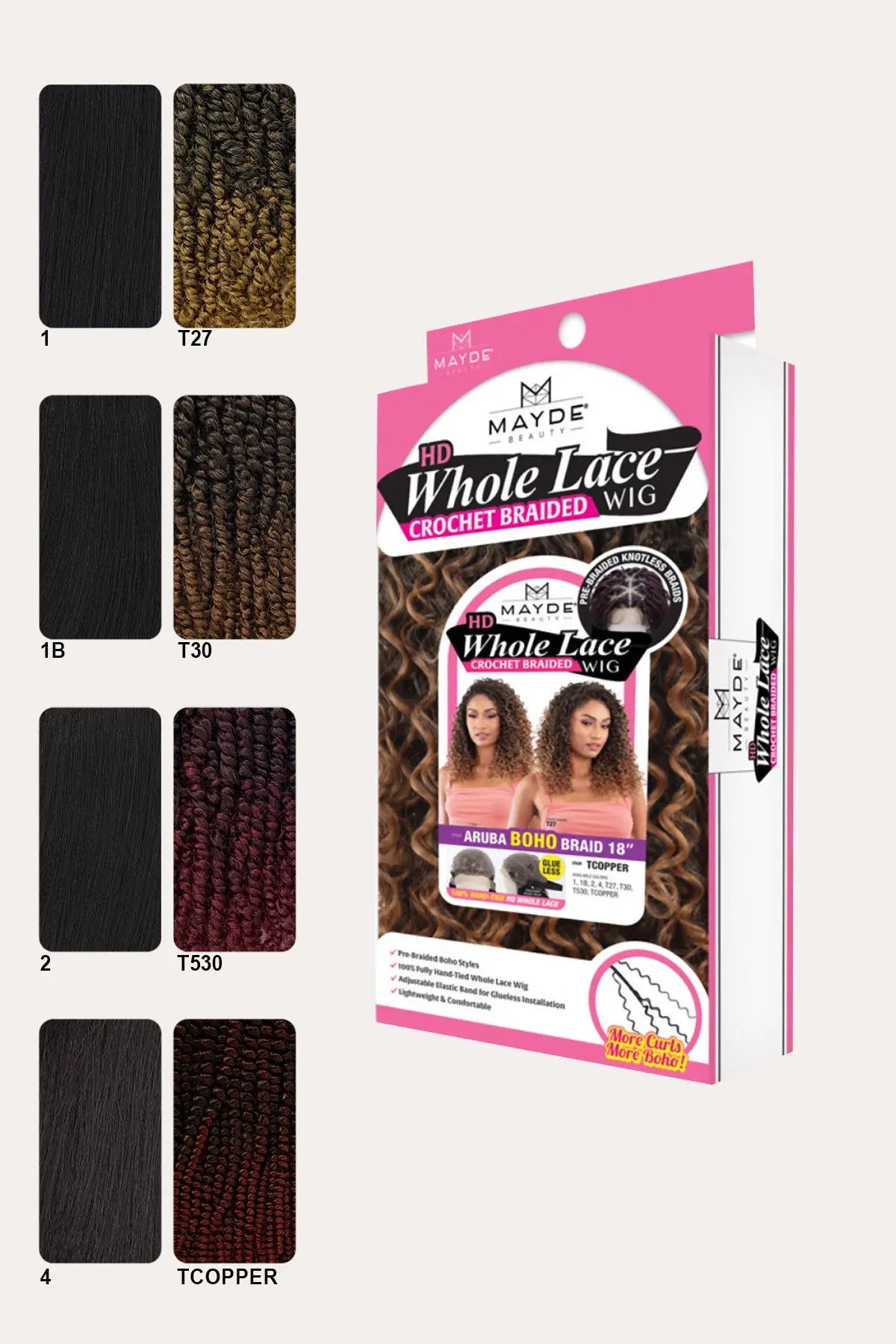 MAYDE WHOLE LACE CROCHET BRAIDED WIG - ARUBA BOHO BRAID 18" - BSW BEAUTY CANADA
