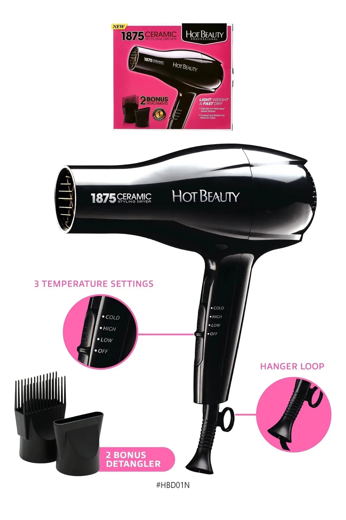 HOT BEAUTY 1875 CERAMIC STYLING DRYER HOT BEAUTY