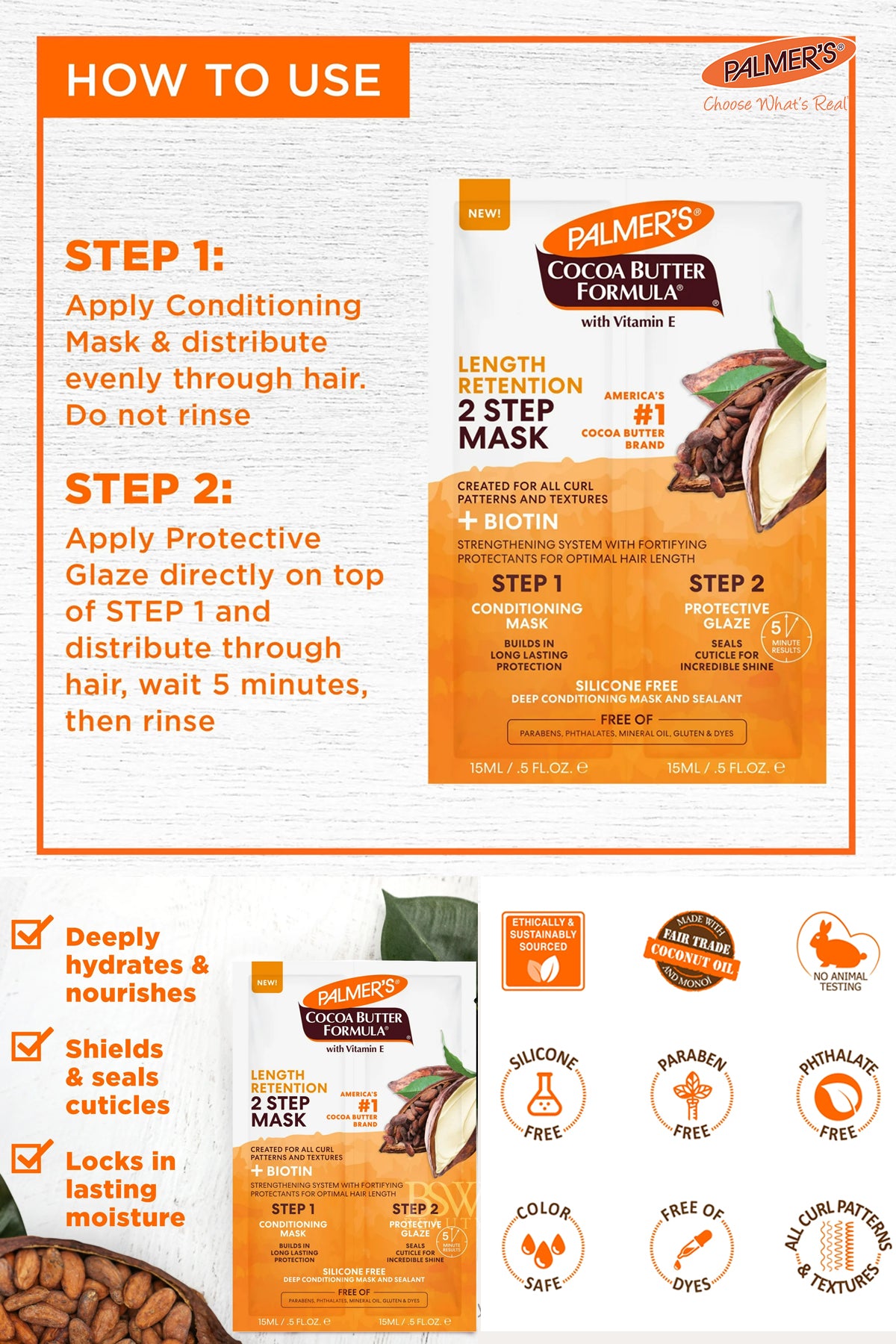 PALMER'S COCOA BUTTER FORMULA LENGTH RETENTION 2 STEP MASK 0.5 oz - BSW BEAUTY CANADA