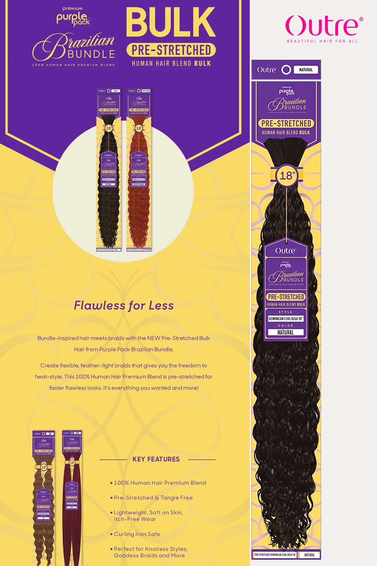 OUTRE PURPLE PACK BRAZILIAN BUNDLE PRE-STRETCHED - DOMINICAN CURL BULK 18" - BSW BEAUTY CANADA