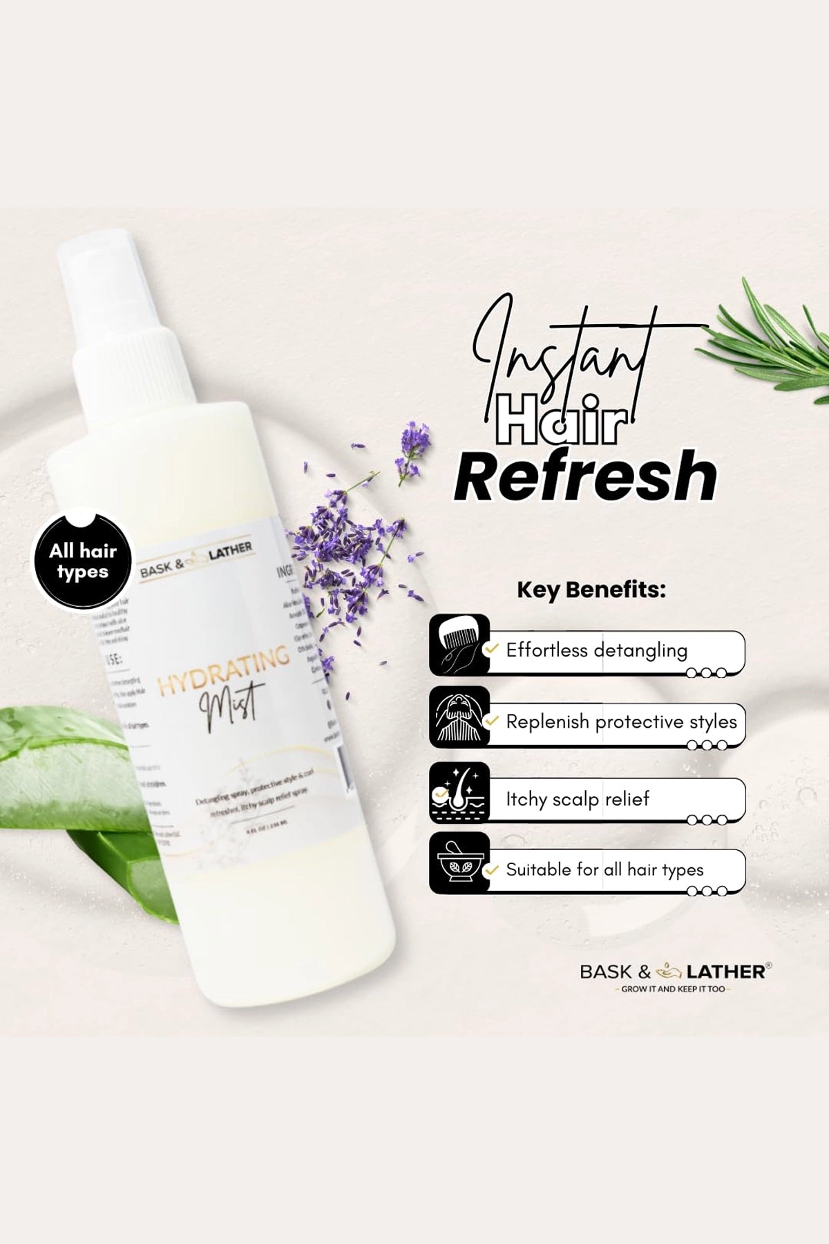 BASK & LATHER HYDRATING HAIR MIST 8oz