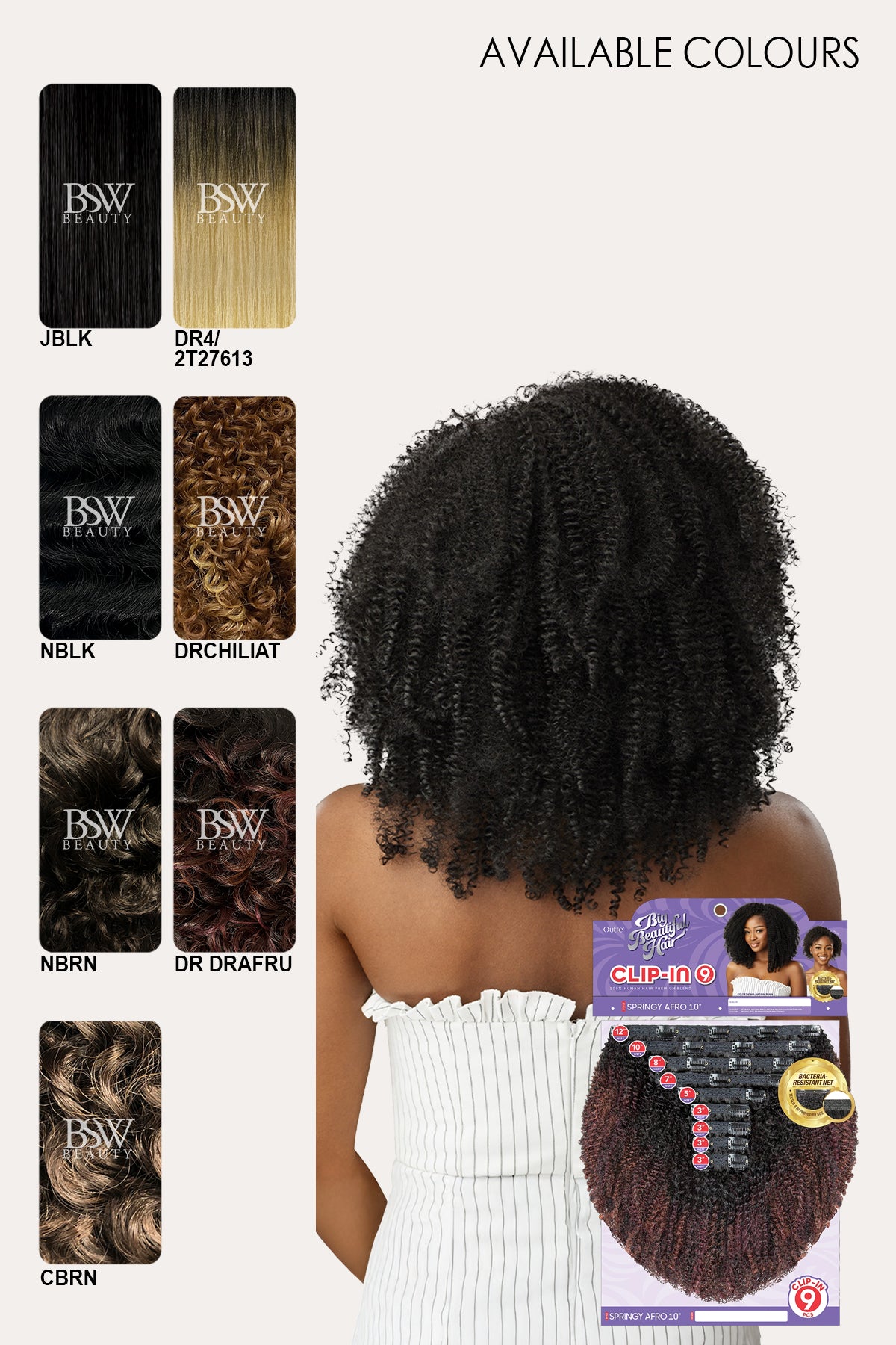 OUTRE BIG BEAUTIFUL HAIR CLIP-IN 9PCS - SPRINGY AFRO 10