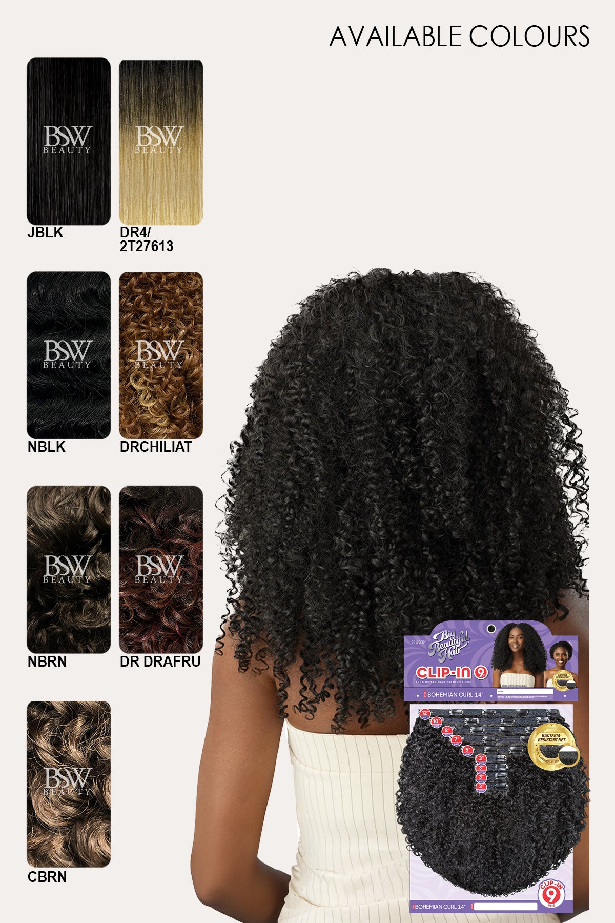 OUTRE BIG BEAUTIFUL HAIR CLIP-IN 9PCS - BOHEMIAN CURL 14" - BSW BEAUTY CANADA