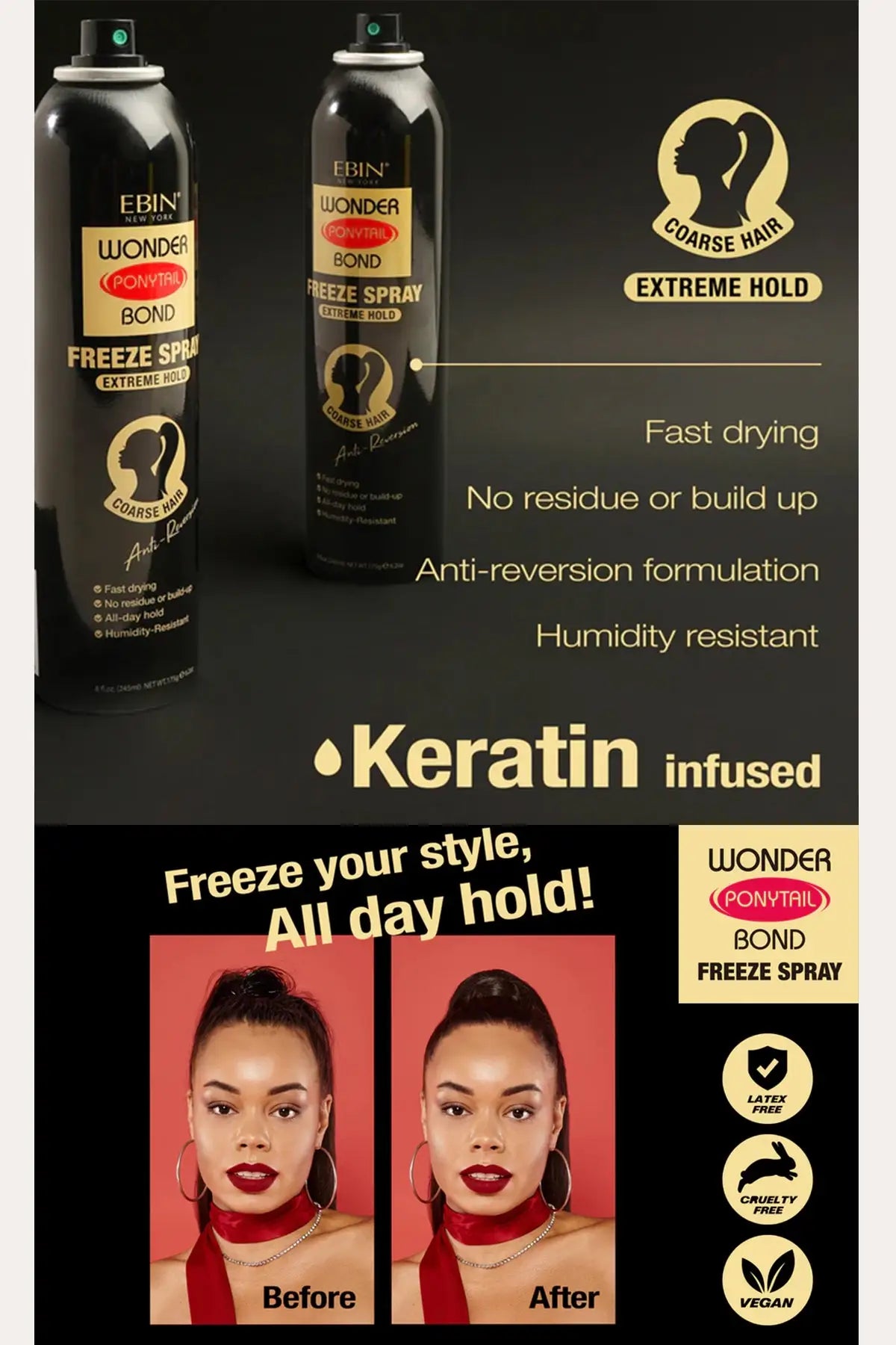 EBIN WONDER PONYTAIL BOND FREEZE SPRAY EXTREME HOLD 8oz - BSW BEAUTY CANADA