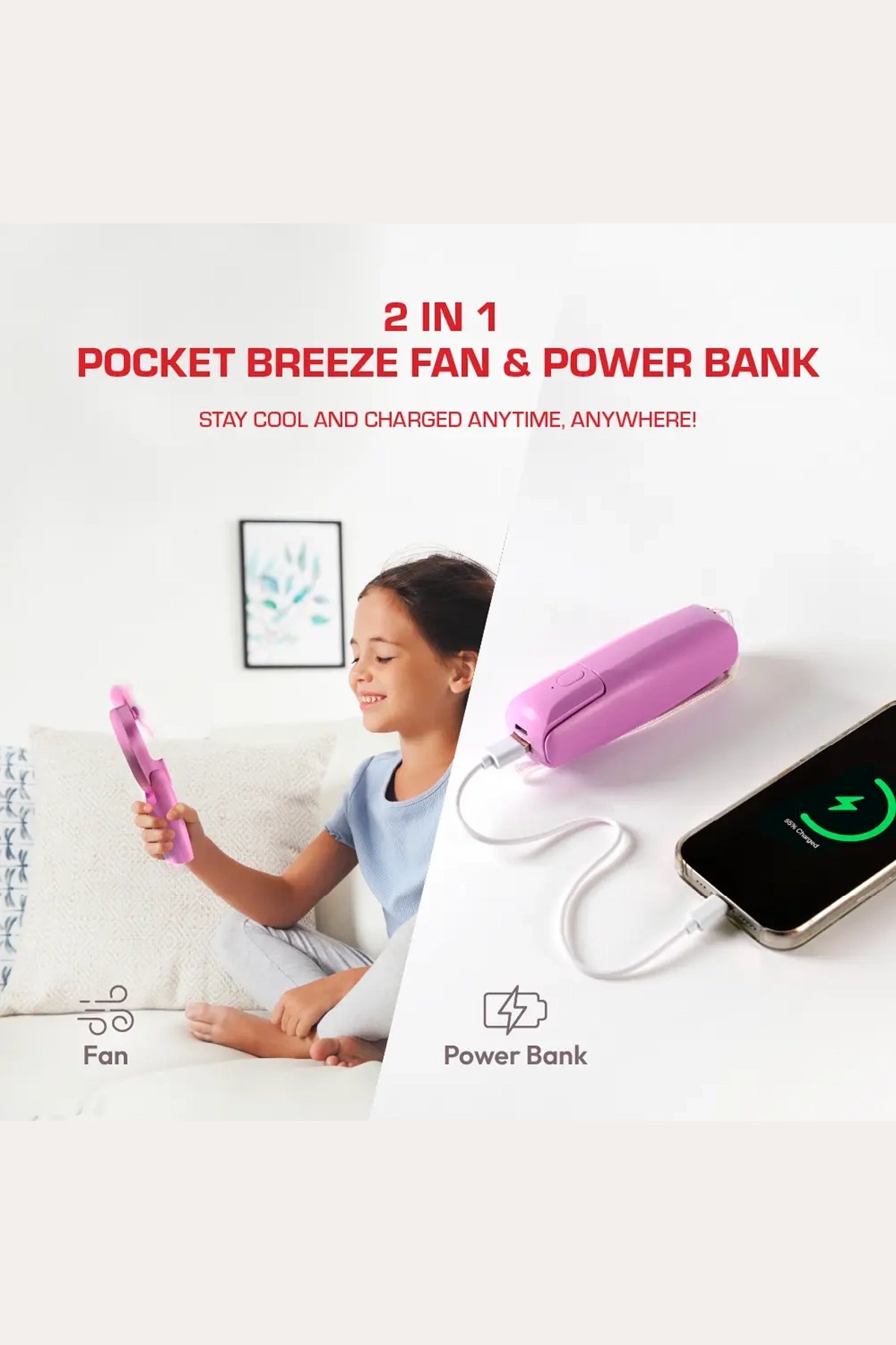 VENTILATEUR DE BEAUTÉ DE POCHE 2 EN 1 BREEZE ROUGE