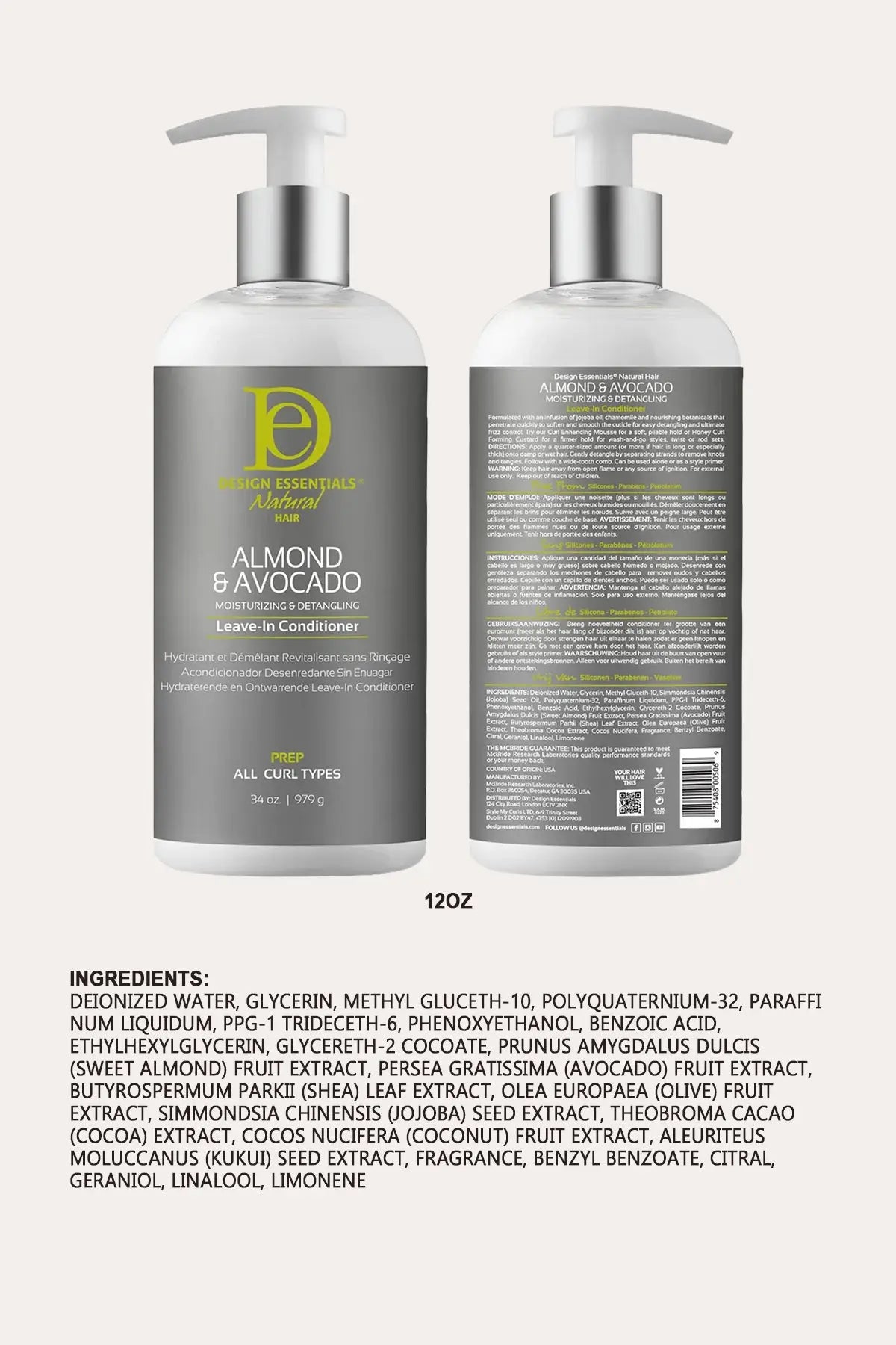 DESIGN ESSENTIALS ALMOND & AVOCADO DETANGLING LEAVE-IN CONDITIONER DESIGN ESSENTIALS