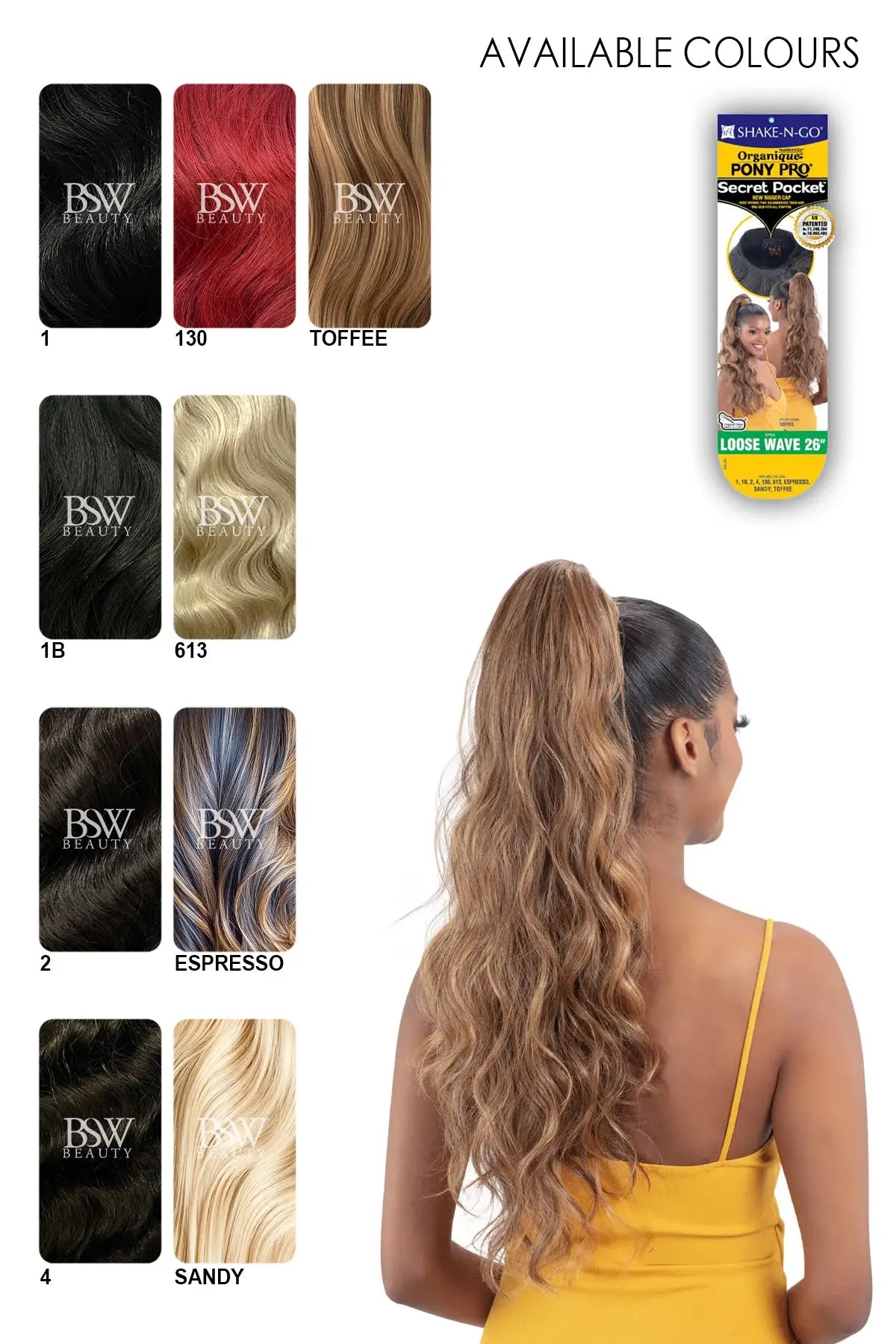 SHAKE N GO ORGANIQUE SECRET POCKET PONYPRO - LOOSE WAVE 26" - BSW BEAUTY CANADA