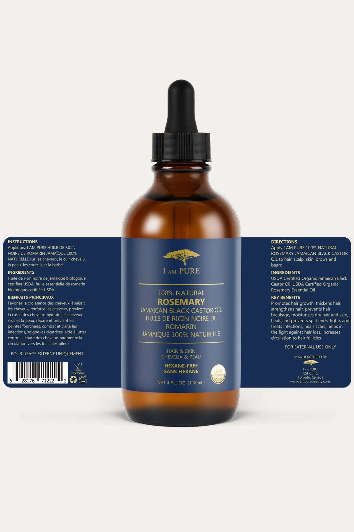 I AM PURE 100% NATURAL JAMAICAN BLACK CASTOR OIL - ROSEMARY I AM PURE