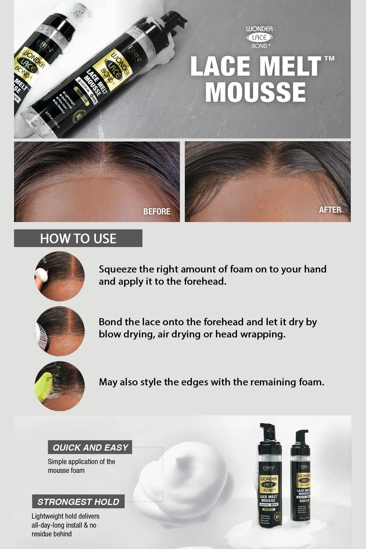 EBIN WONDER LACE BOND LACE MELT MOUSSE - SUPREME 8.5oz - BSW BEAUTY CANADA