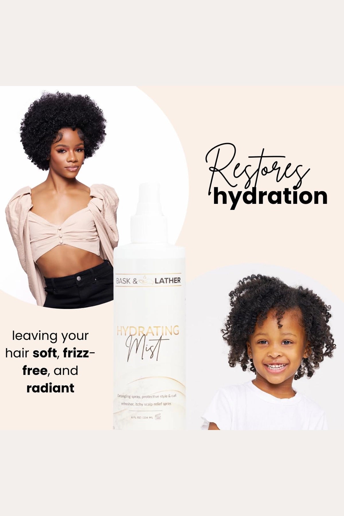 BASK & LATHER HYDRATING HAIR MIST 8oz