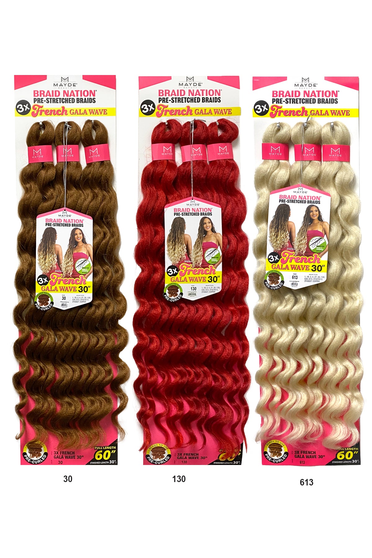 MAYDE BRAID NATION PRE-STRETCHED BRAID 3X  FRENCH GALA WAVE 30" - BSW BEAUTY CANADA