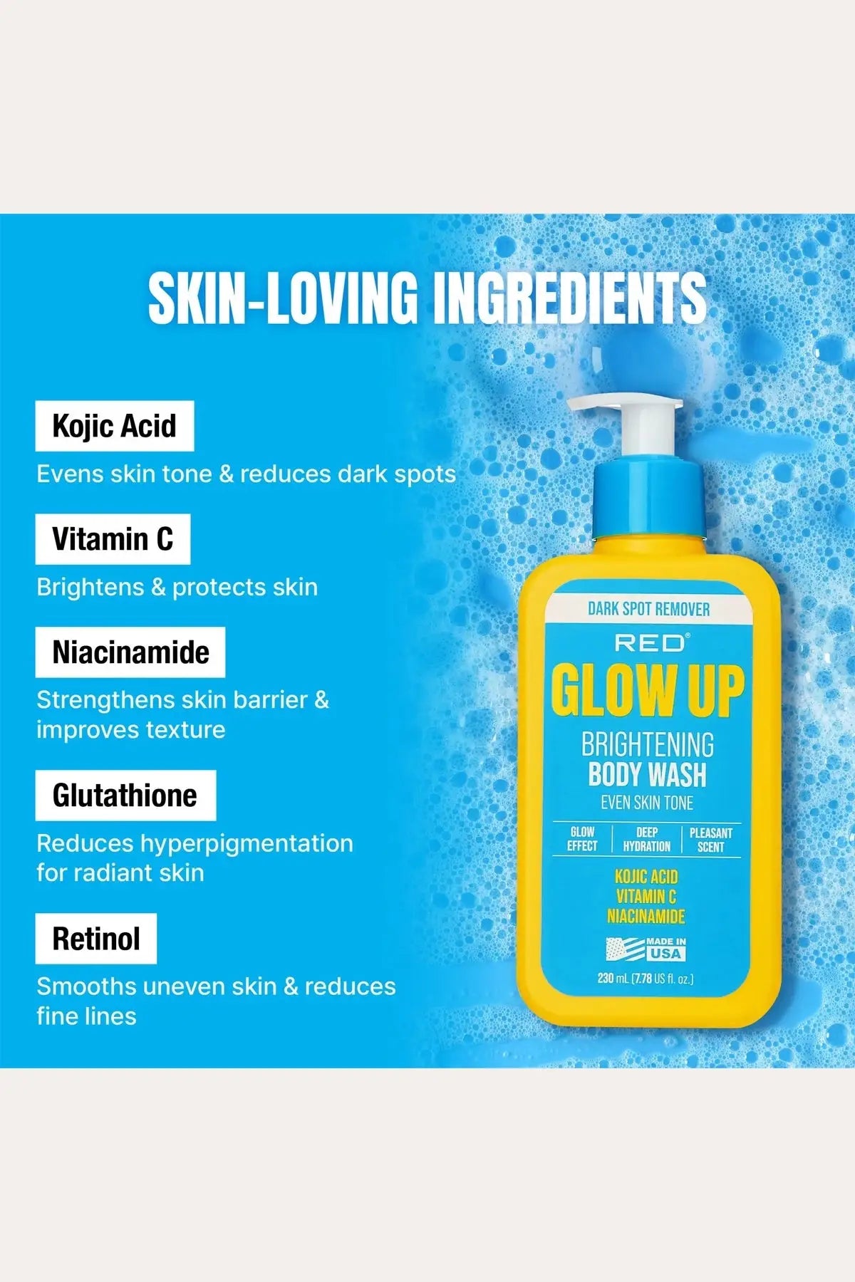RED BY KISS GLOW UP BRIGHTENING BODY WASH -  KOJIC ACID, VITAMIN C & NIACINAMIDE - BSW BEAUTY CANADA