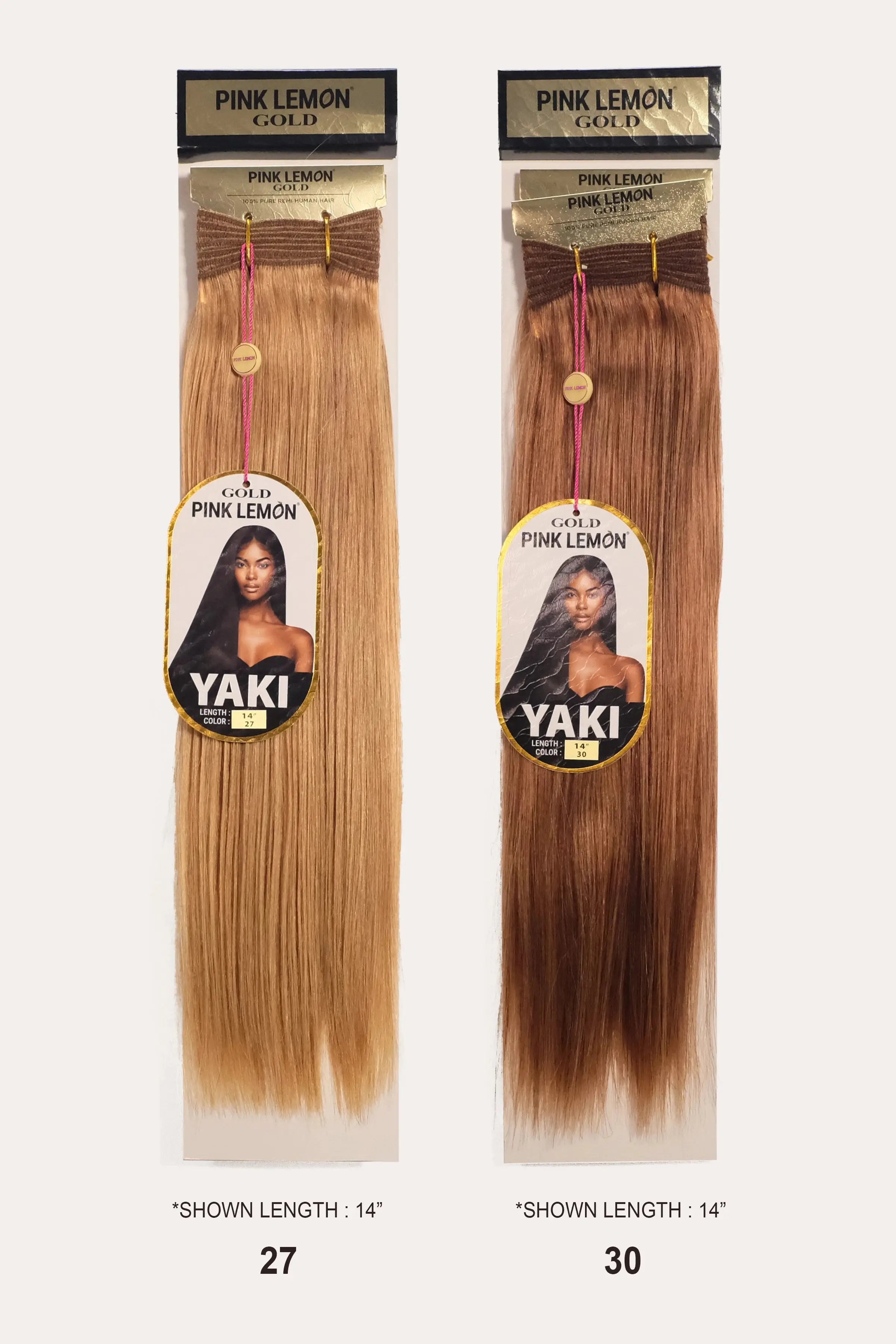 PINK LEMON GOLD 100% REMI HUMAN HAIR WEAVE - YAKI 16" PINK LEMON