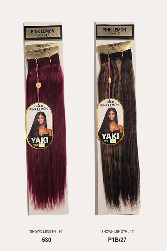 PINK LEMON GOLD 100% REMI HUMAN HAIR WEAVE - YAKI 12" PINK LEMON