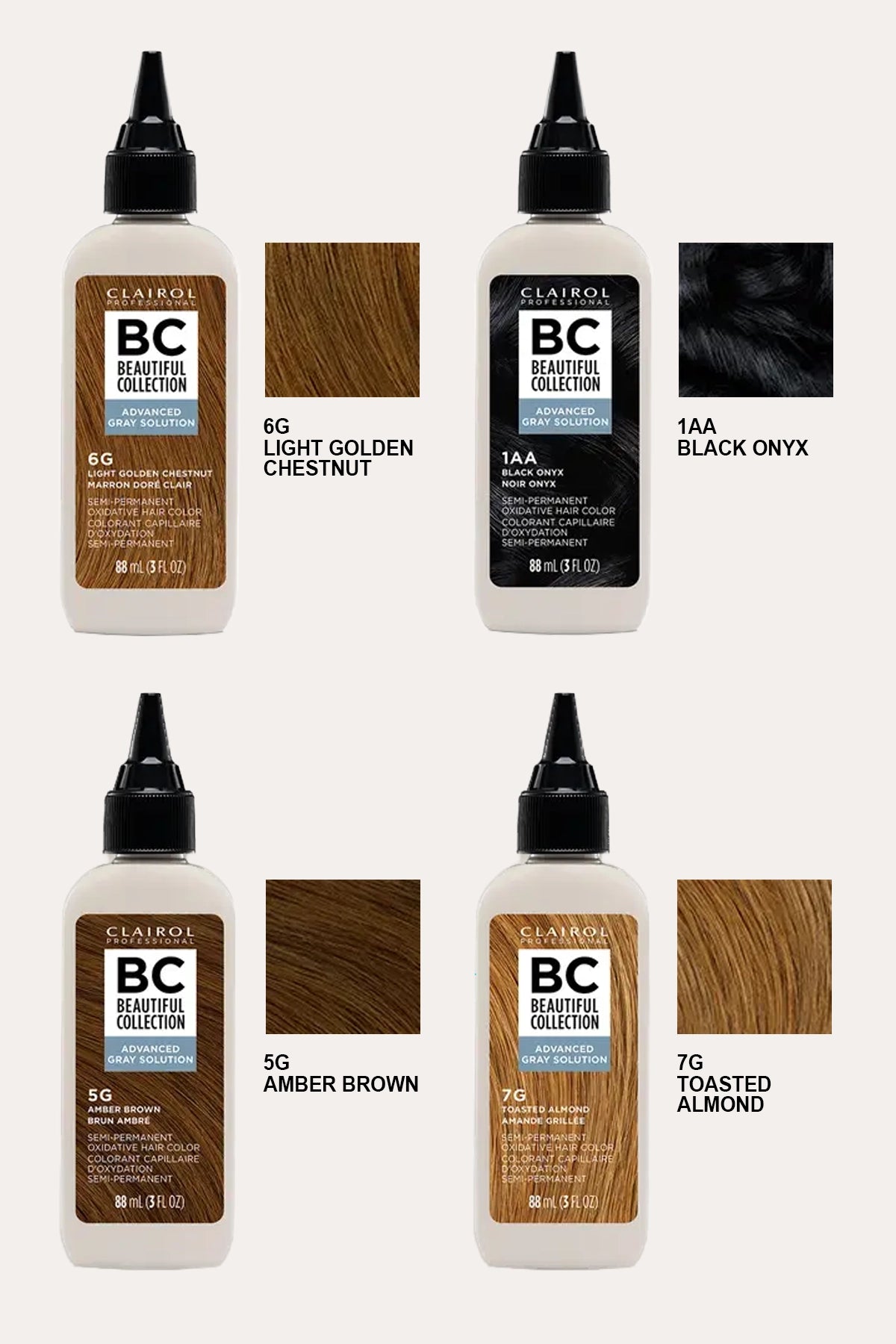 CLAIROL PROFESSIONAL BEAUTIFUL COLLECTION COLORATION SEMI-PERMANENTE POUR CHEVEUX GRIS - 8 COULEURS 88 ml