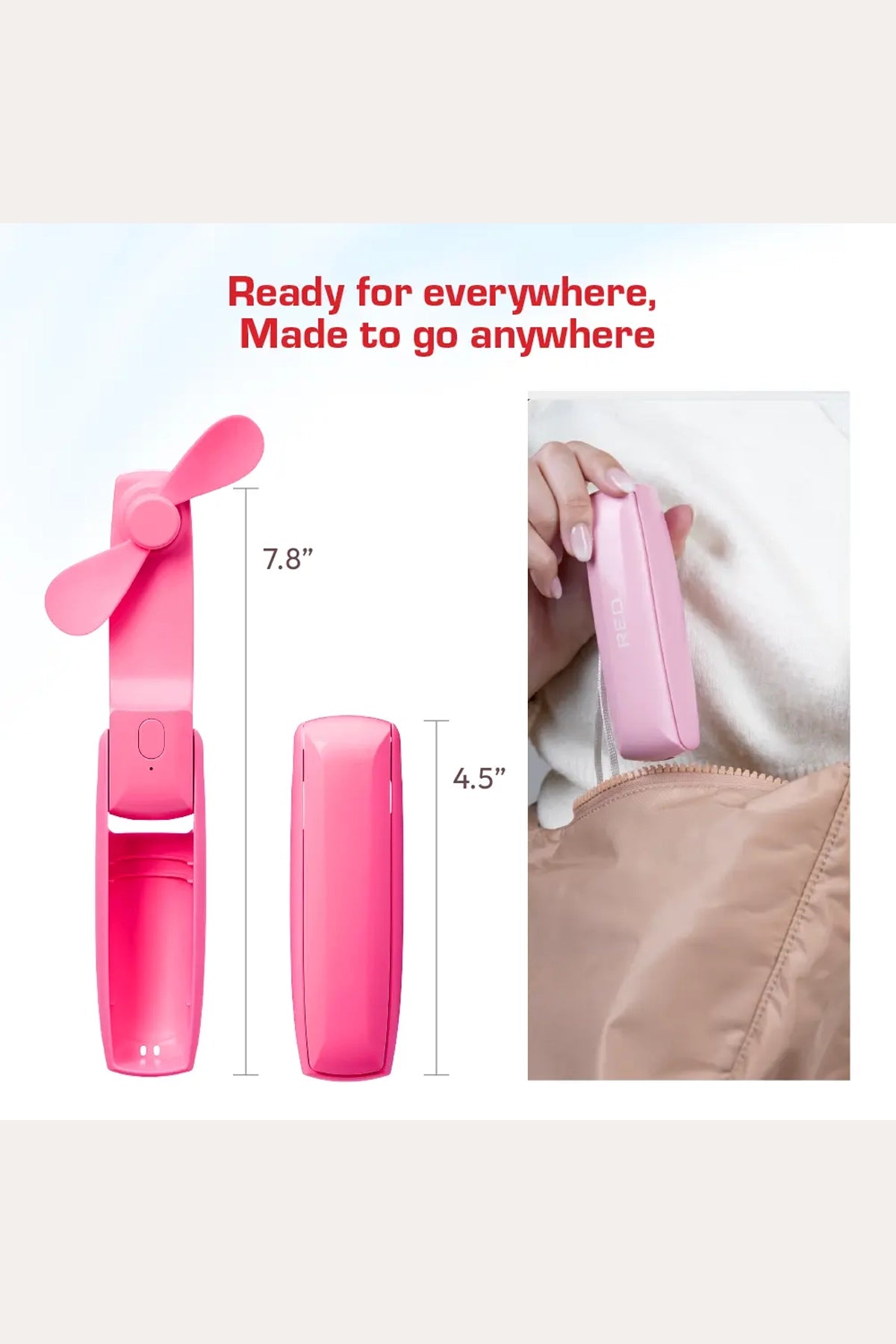 VENTILATEUR DE BEAUTÉ DE POCHE 2 EN 1 BREEZE ROUGE