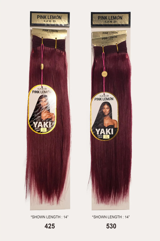 PINK LEMON GOLD 100% REMI HUMAN HAIR WEAVE - YAKI 14" PINK LEMON