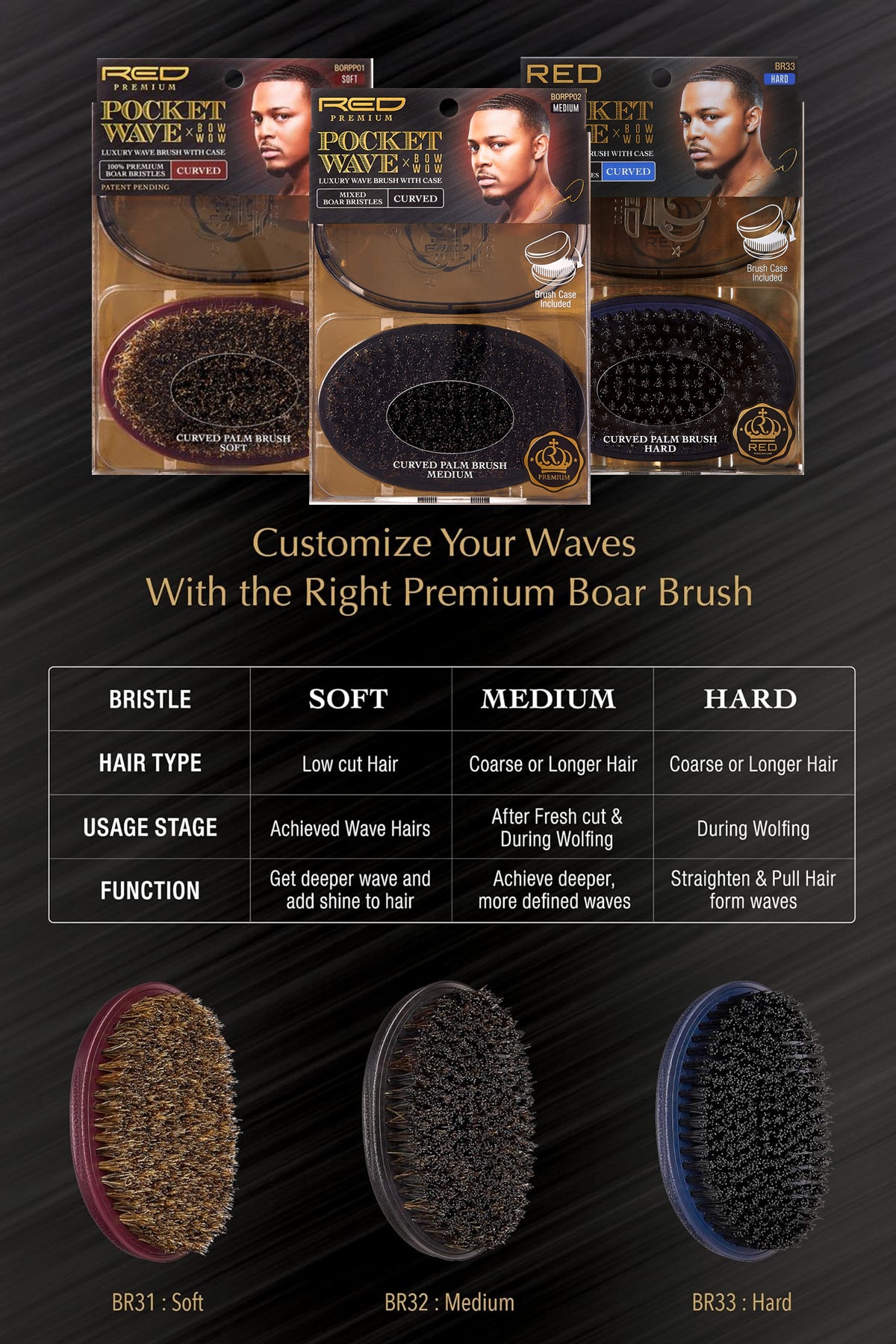 RED BY KISS PREMIUM POCKET WAVE BOW WOW CURVED PALM BRUSH - BSW BEAUTY CANADA